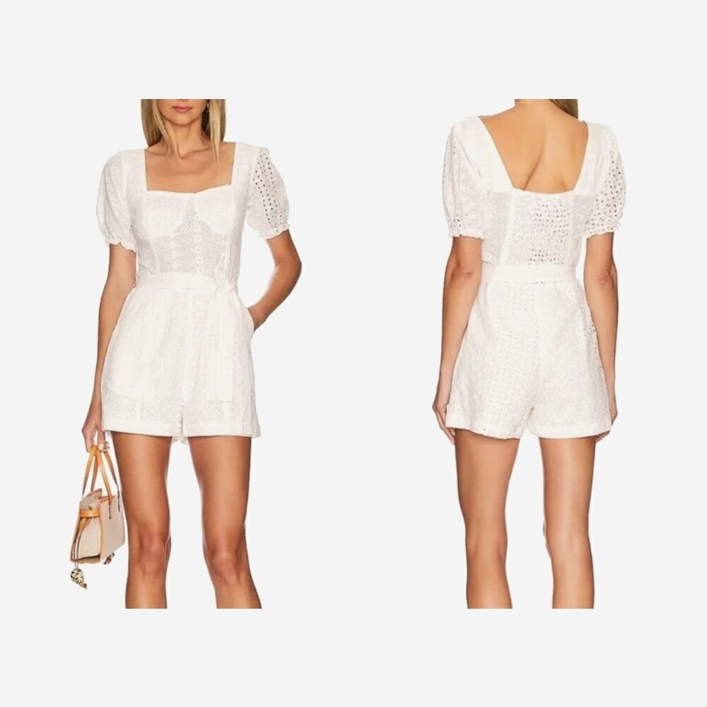 BLANKNYC Romper Womens Small Off White Eyelet Puff Sleeve Breezy Chic Coquette